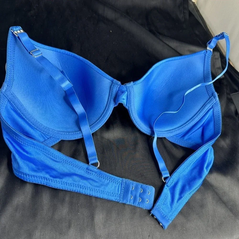 Mopas Intimates Blue Bra Rhinestone Straps Adjustable Straps￼ Underwire - Picture 9 of 11